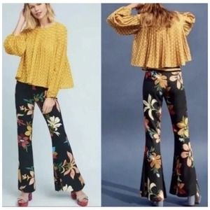 FARM Rio Black Floral Flare Pants